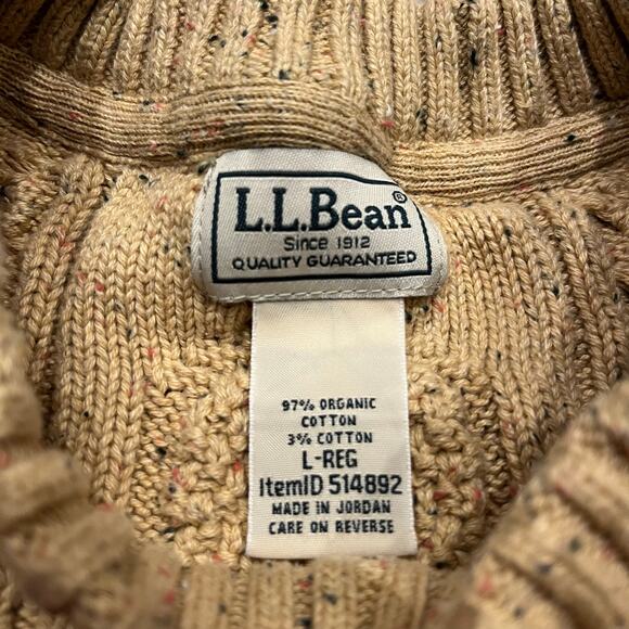 LL Bean Men's Heritage Soft Cotton Fisherman Sweater Sz L Cotton Cable Knit - Picture 2 of 5